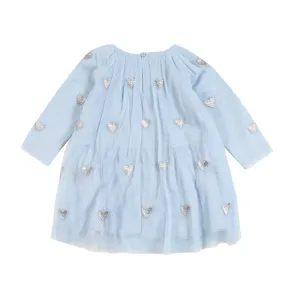 Abito Tulle Celeste Con Cuori Argento Bimba