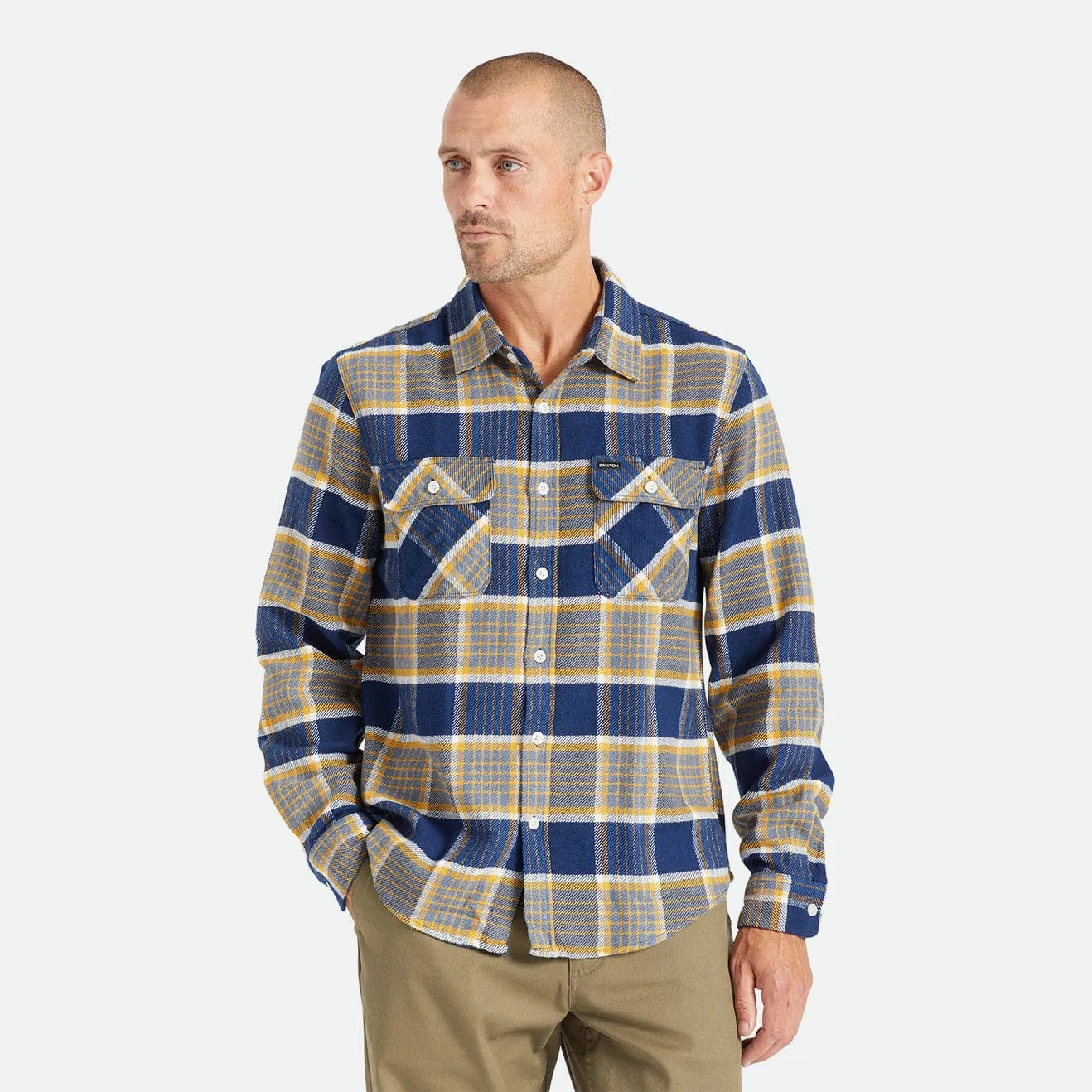 BOWERY L/S FLANNEL - MOONLIT OCEAN/BRIGHT GOLD/OFF WHITE