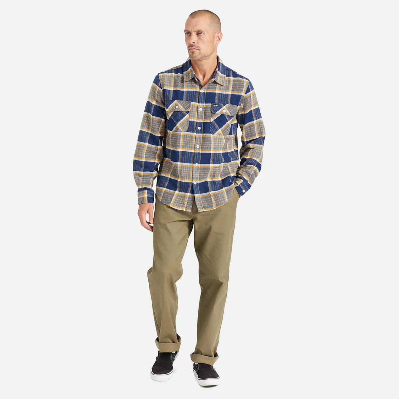 BOWERY L/S FLANNEL - MOONLIT OCEAN/BRIGHT GOLD/OFF WHITE