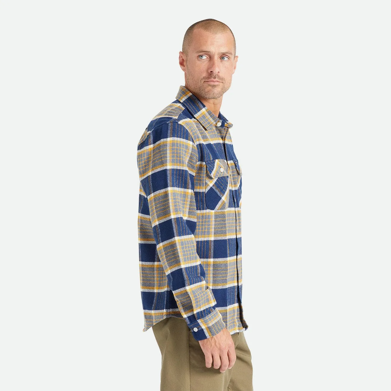 BOWERY L/S FLANNEL - MOONLIT OCEAN/BRIGHT GOLD/OFF WHITE