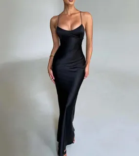 Gacvga 2023 Summer Satin Backless Bandage Club Party Maxi vestito per le donne Abiti elegante Prom Slip vestito aderente Vesti