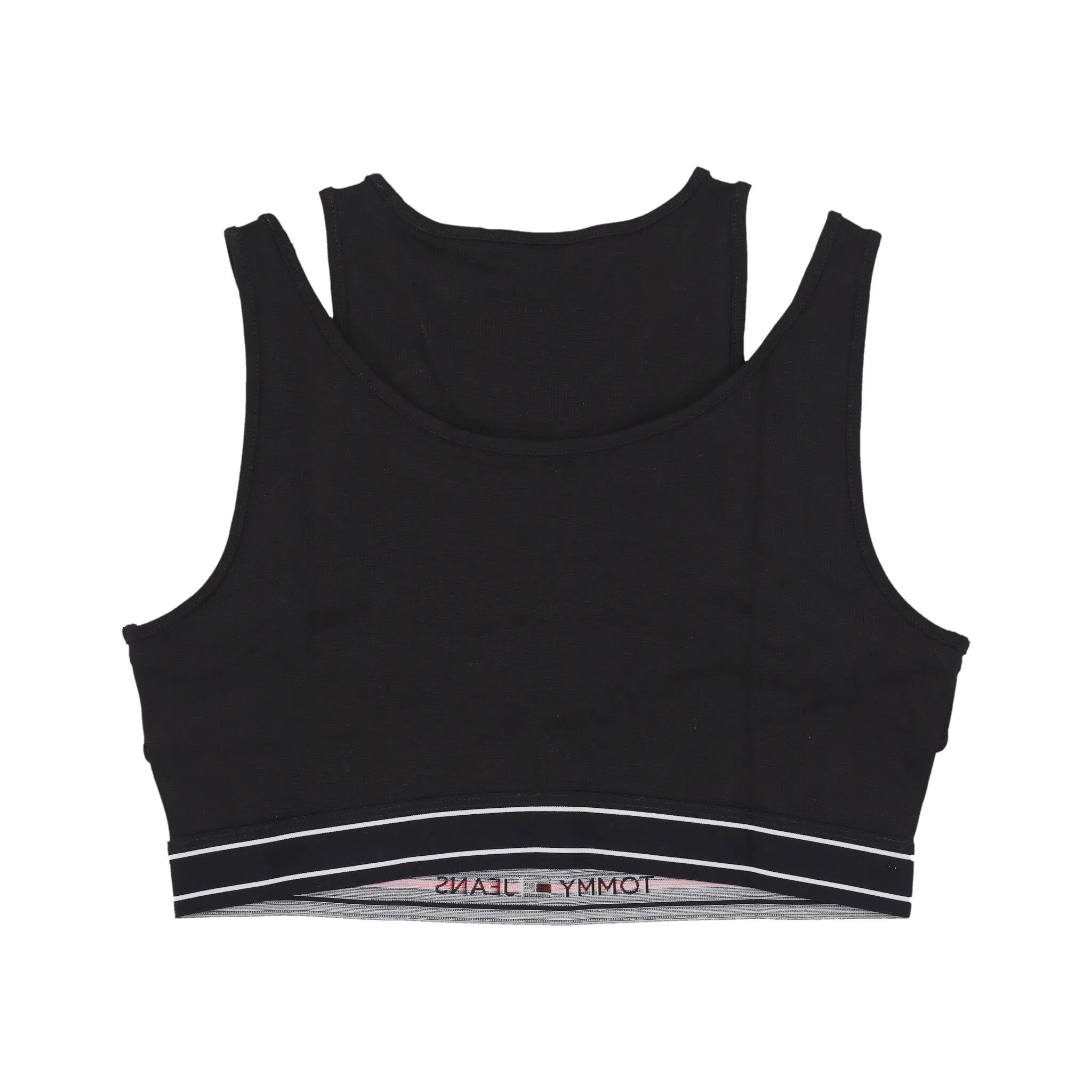 Top Donna Crop Logo Taping Cut Out Tank Black