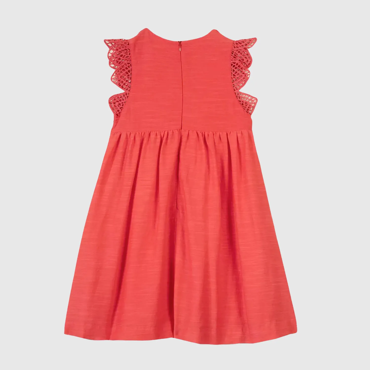 Vestito Rosso In Cotone Con Ricamo Per Bambina