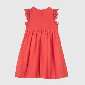 Vestito Rosso In Cotone Con Ricamo Per Bambina